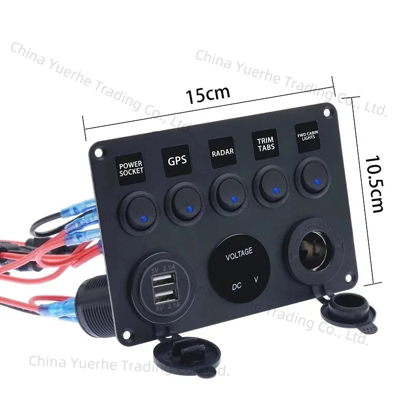 5-Position cat's eye round switch panel combination USB voltmeter female seat 12-24V car modified car charging panel