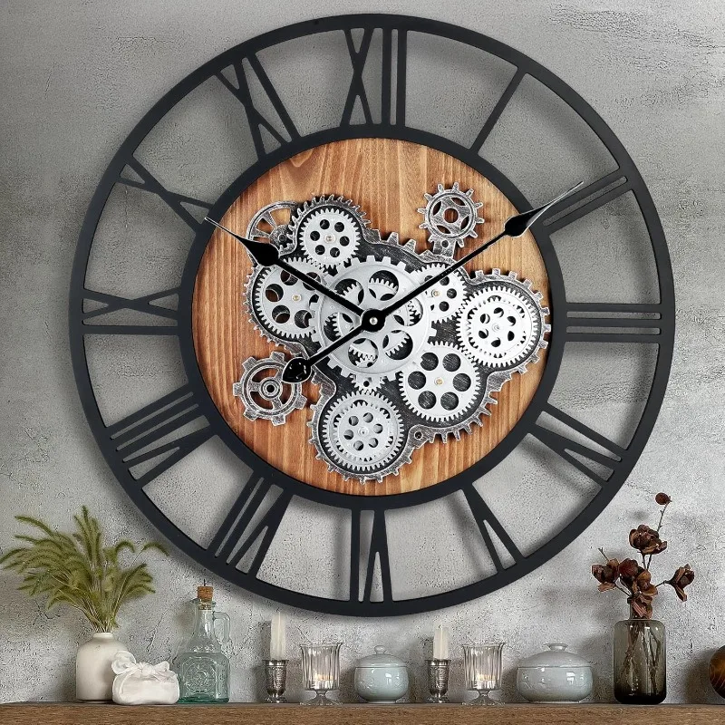 

Lafocuse 23 Inch Gear Clock with Moving Gears Large Wall Clocks Steampunk Real Moving Gears Wall Clocks Battery Operated