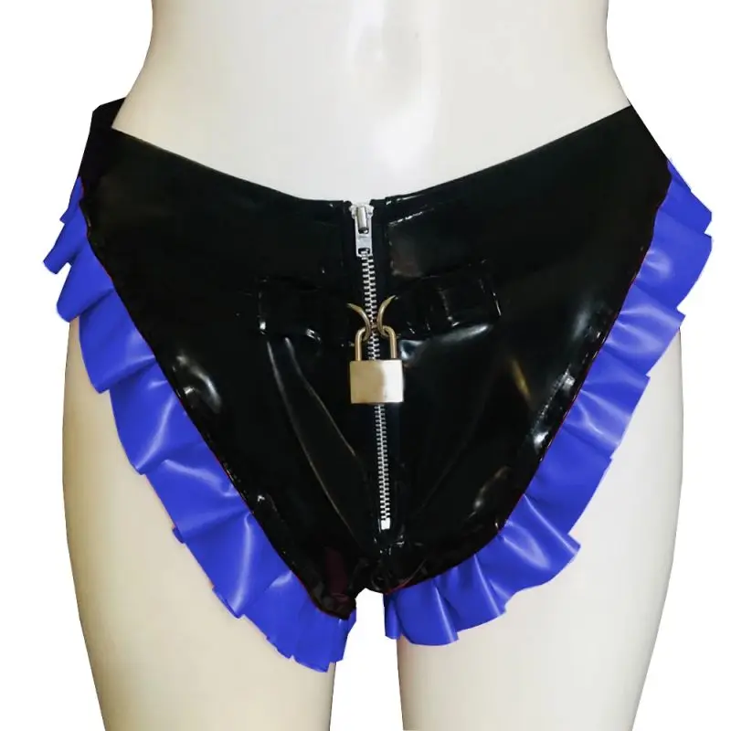 

Hot Selling Dual Color Patchwork Triangle Underwear with Lockable Sexy Pleated Lace and Cute PVC Triangle Pants