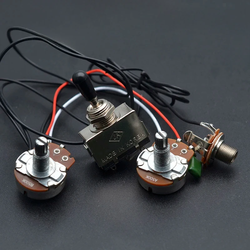 Chicote de fiação para guitarra elétrica, pré-fio, dois captadores, 500k, potes grandes, interruptor de alternância de 3 vias para guitarra elétrica lp