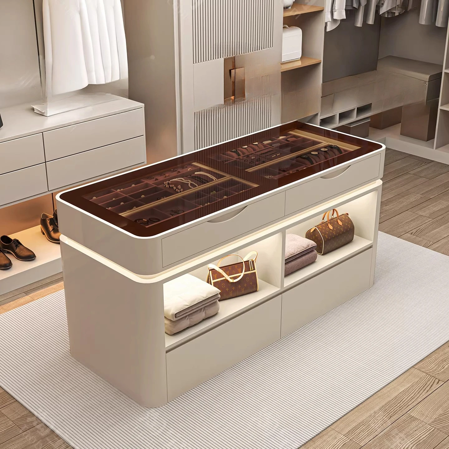 Modern simple household floor jewelry storage cabinet jewelry display cabinet Italian cloakroom middle island cabinet