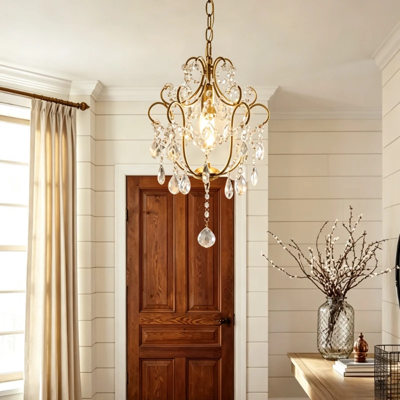 American Vintage Luxury LED Pendant Light Crystal Flowers Ironwork Chandelier Home Decor Corridor Balcony Staircase Lustre Lamps