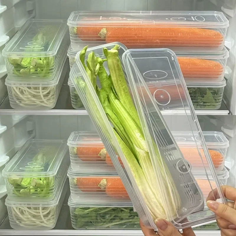 Cajas de almacenamiento para refrigerador, caja fresca de cebolletas, contenedor de alimentos, almacenamiento en frío, organizador de nevera sellado con tapas, 1/3 Uds.