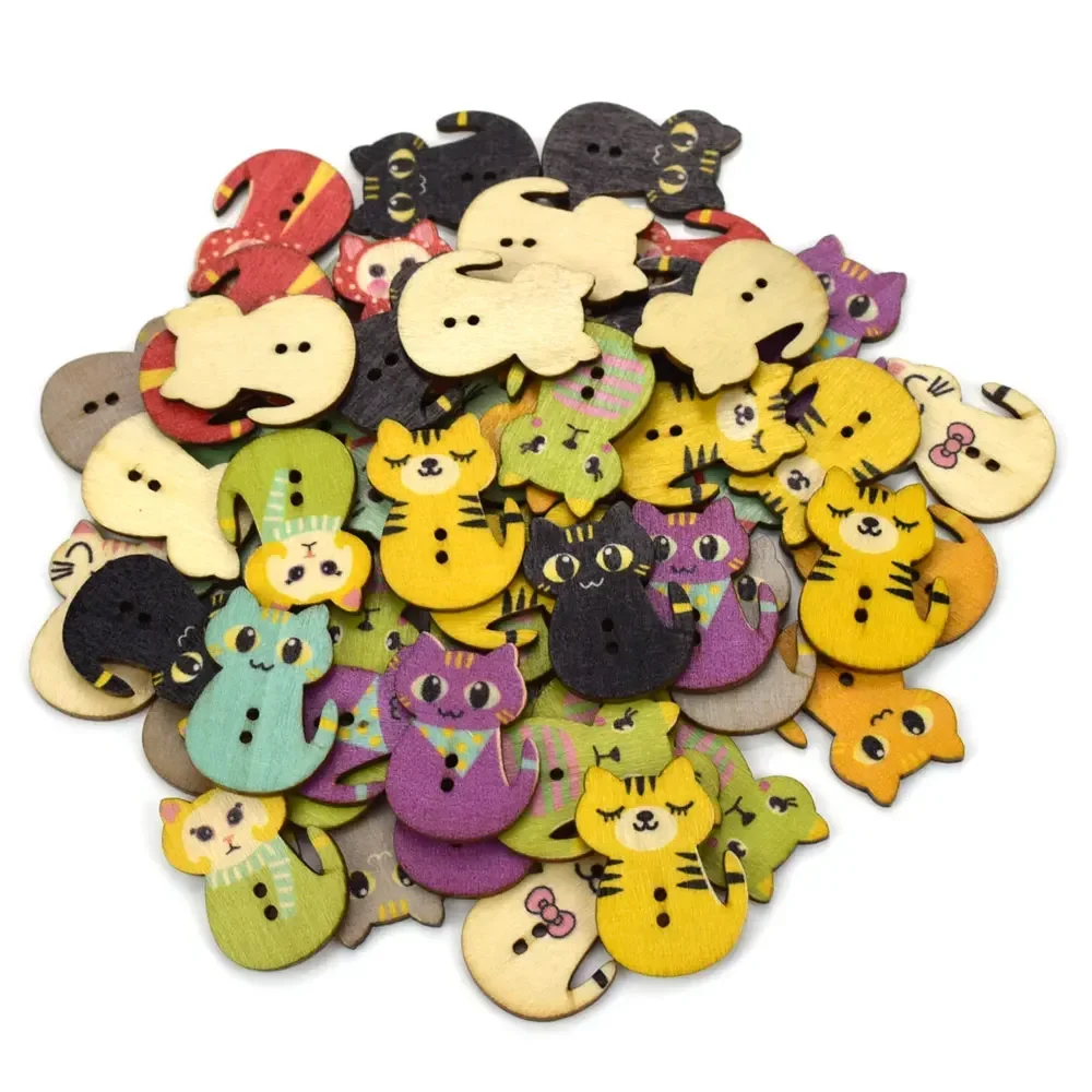 50 Uds. Botones de madera con estampado de gato gordo/esquilo de dibujos animados, trabajo hecho a mano, costura, álbum de recortes, ropa, manualidades, accesorios, tarjeta de regalo DIY