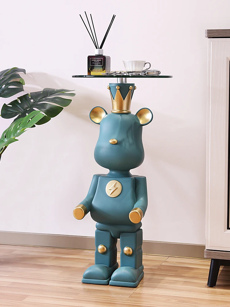 Home Decor Decoration Statues Accessory Creative Robot Bear Large Floor Living Room Resin Animal Ornaments Sculptures Glass Tray