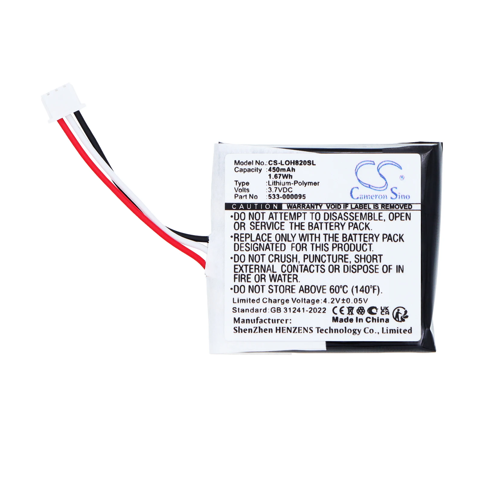 Cameron Sino 450mAh Battery 533-000095 for Logitech H820e+Toolkit--3.70V