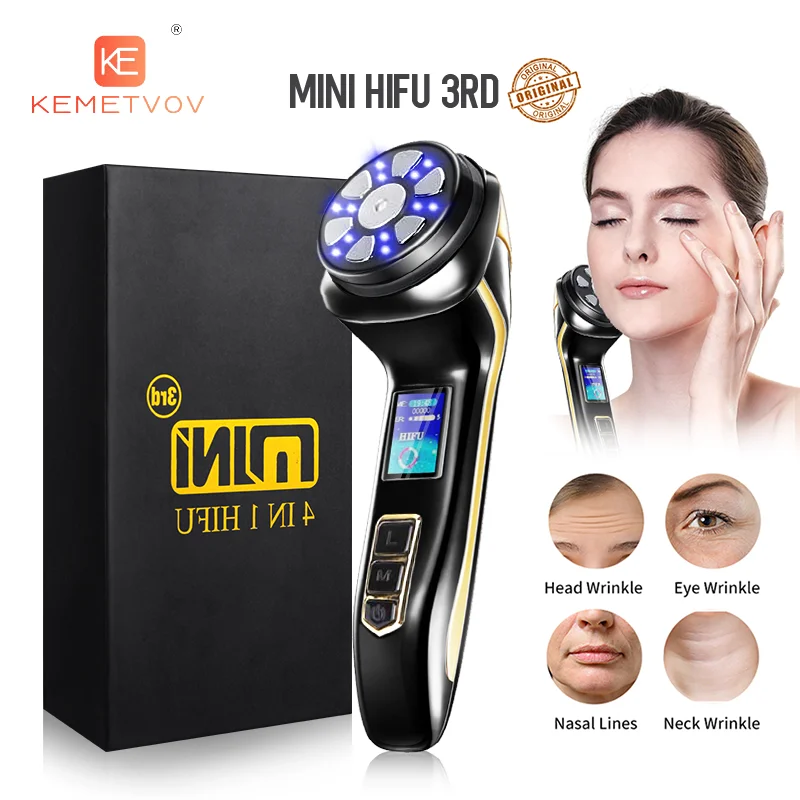 New Mini Hifu 4 In1 Ultrasonic Machine Ems Micro  Current Face Lift Rejuvenating Wrinkle Resistant Massager