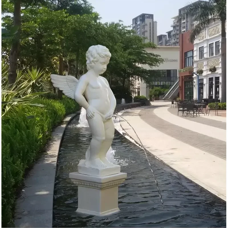 European Style Urinating Child Statue Garden Art Fountain Tree Pool Water Outlet Landscape Ornament Fiberglass Plaster Figure