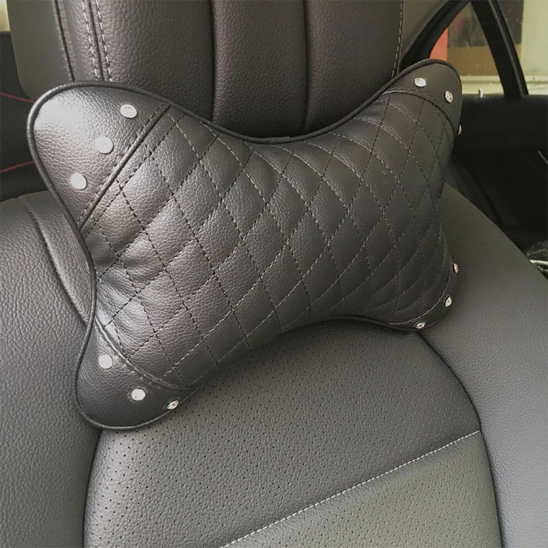 Car Seat Headset Pillow Bling Decorative Pillows Headrest Auto Accessories Interior Women PU Leather Head Cushion Neck Pillow