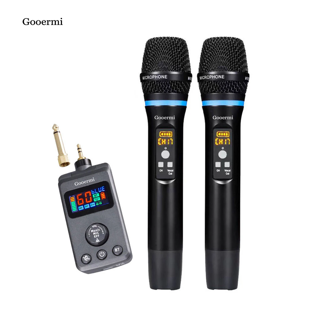 Gooermi-K03 Handheld Karaoke Wireless Microphone 2-Channel with Receiver Channel Adjustment Button for Party KTV