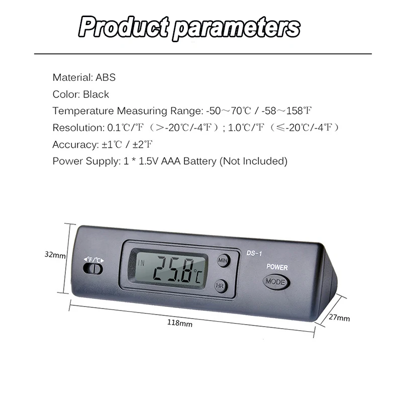 Car Digital Thermometer Electronic Mini Thermometer for Car Outdoor Temp Gauge Thermometer with Probe Time Temperature Display