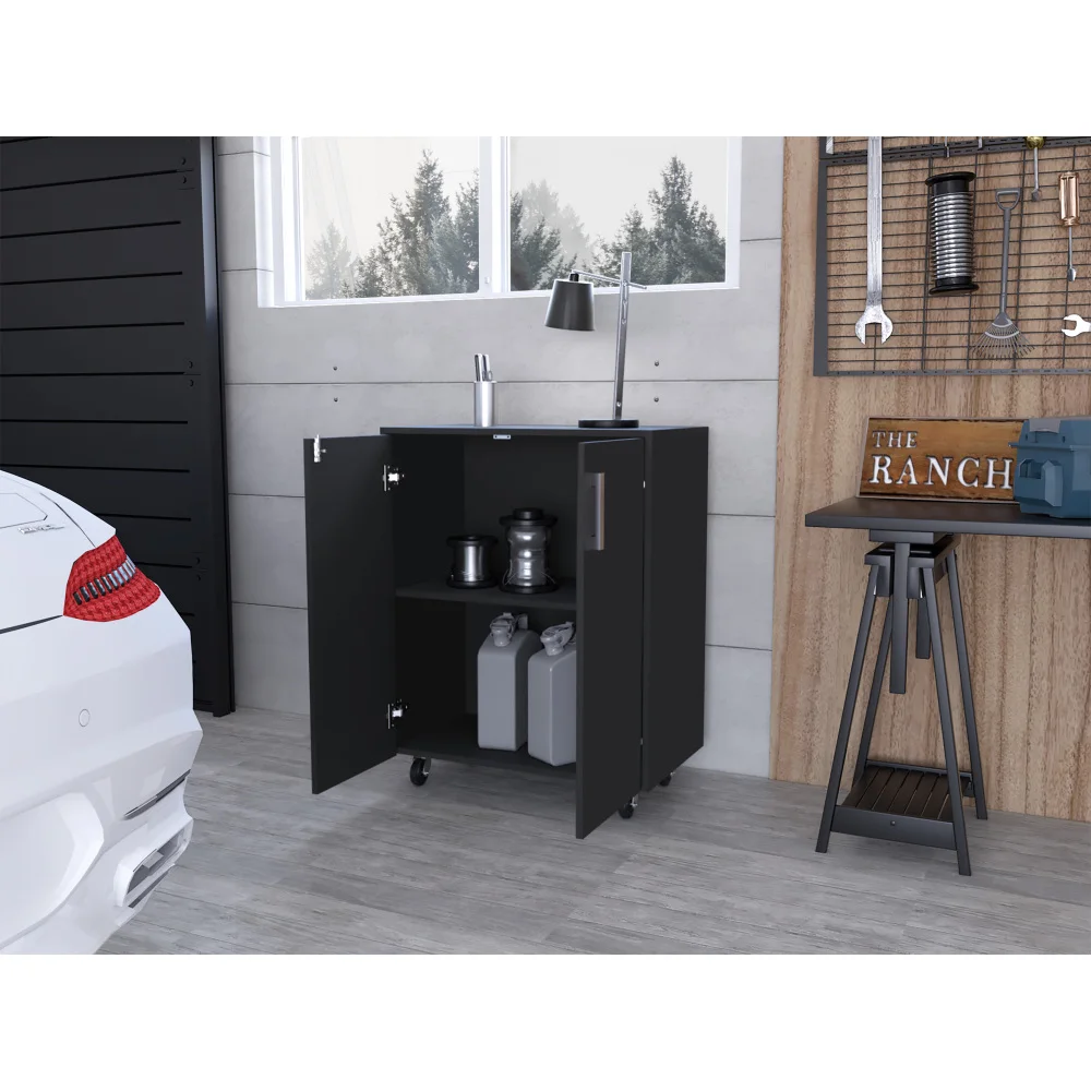 Lewis Storage Cabinet Base Four Caster Double Door Cabinet Two Interior Shelves