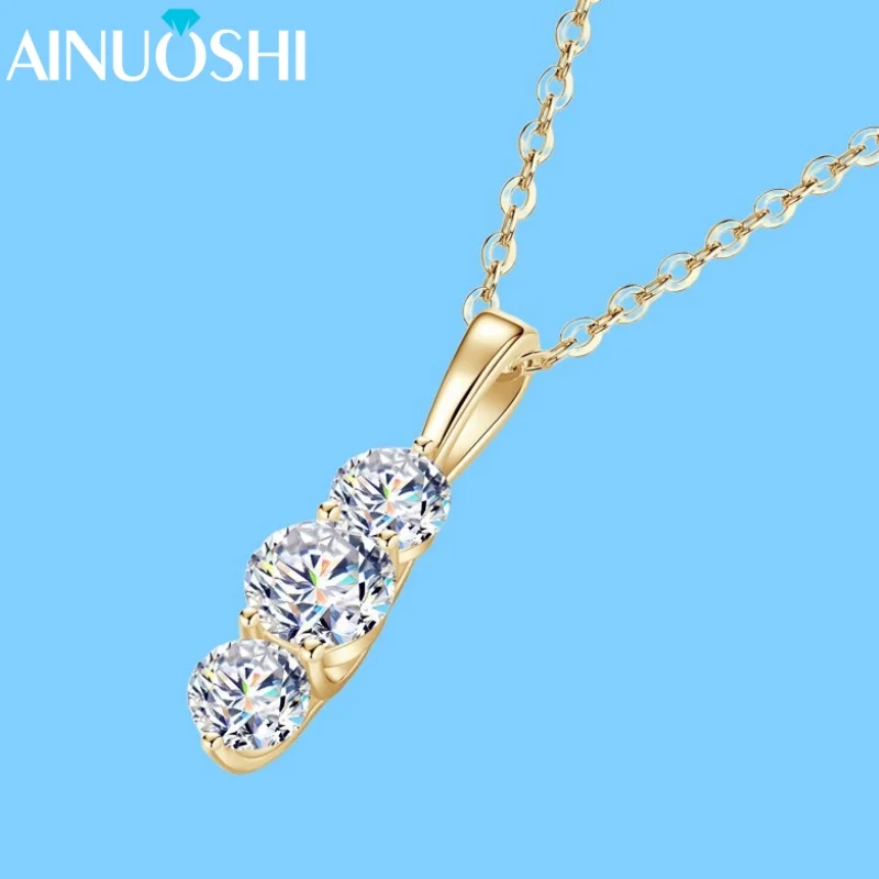 

AINUOSHI New D1.00CT Moissanite Diamond Necklace for Women S925 Real Silver Round Pendant Necklaces Sparkling O Chain Jewelry