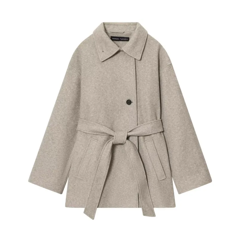 

Осенняя женская мягкая куртка, свободный двойной воротник, женское пальто, пальто с длинными рукавами и карманами, женские топы