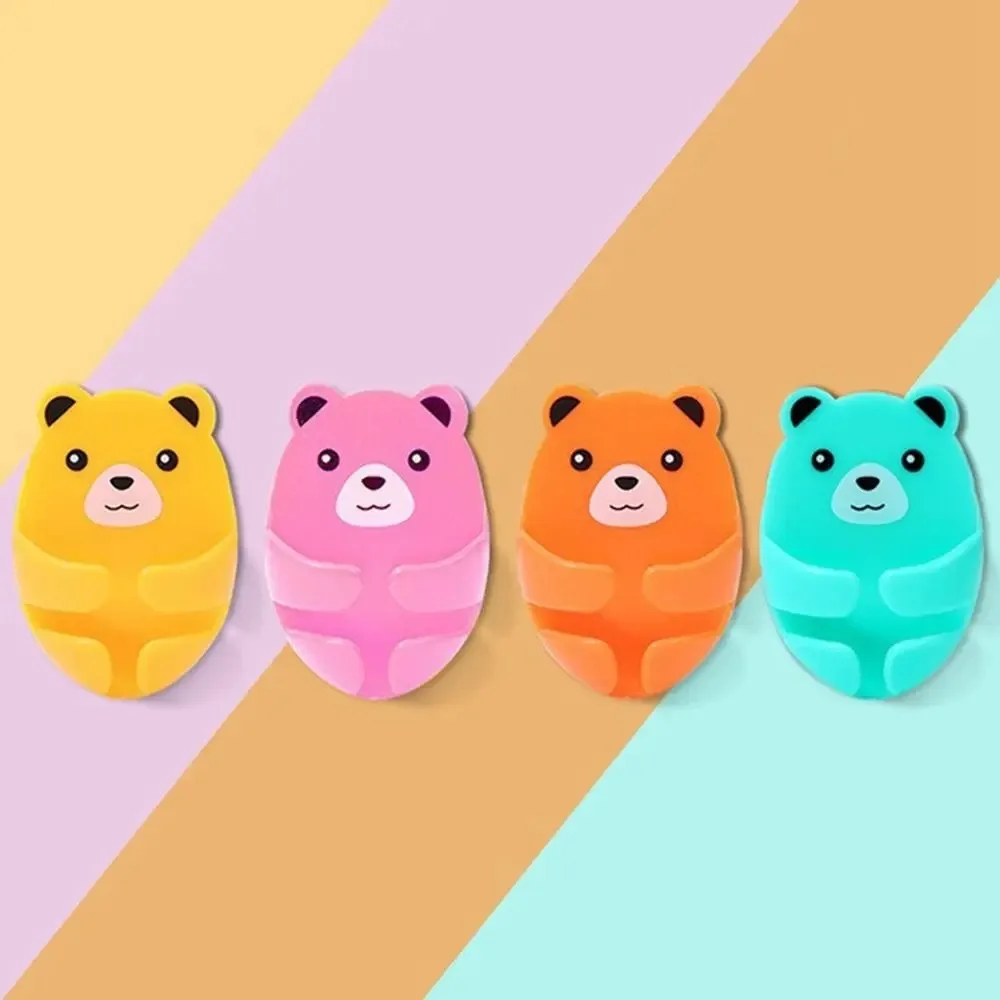4Pcs Plastic Bear Plug Bracket Wear-Resistant Strong Adhesive Power Plug Holder Keep Tidy Traceless Hug Bear Hook Bathroom