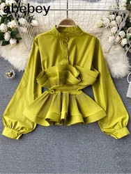 Women Design 3D Flounced edge Blouse Sweet Puff Sleeve O Neck Solid Casual Tops Summer Fashion Streetwear Short Blouses 2026