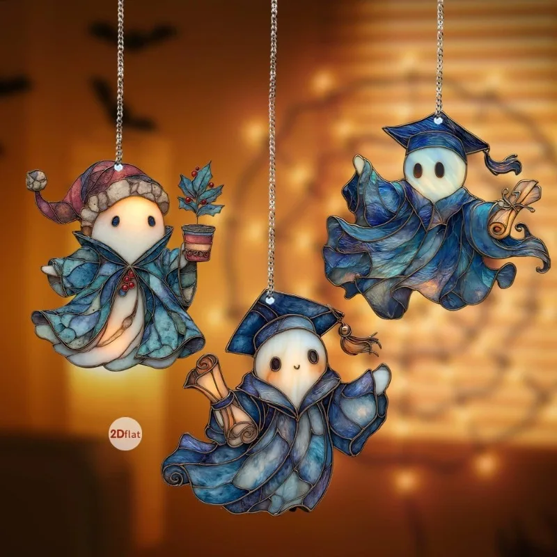 

2025 Halloween - themed Colorful 2D Animated Cute Ghost Suncatcher in Acrylic: Versatile Window Hanging Decoration for Home