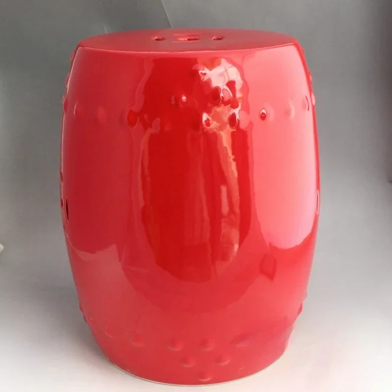 Ceramic, color glazed round surface, drum stool, porcelain stool, dressing stool stool with copper coin hole engraving