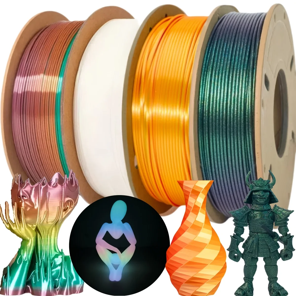

3D Printer Filament Bundle, Silk PLA 1.75mm, 1kg Total,Dimensional Accuracy +/- 0.03 mm