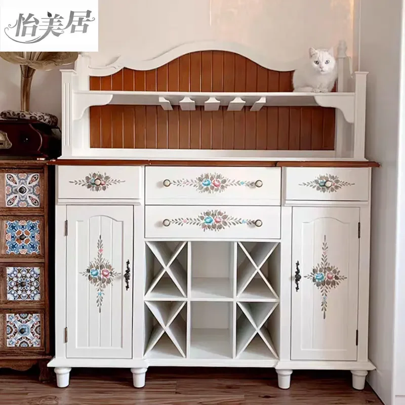 

Solid Wood Sideboard Modern Large Capacity Dining Room Tea and Wine Cabinet Multi-Function Wine Rack Locker Cupboard Furniture