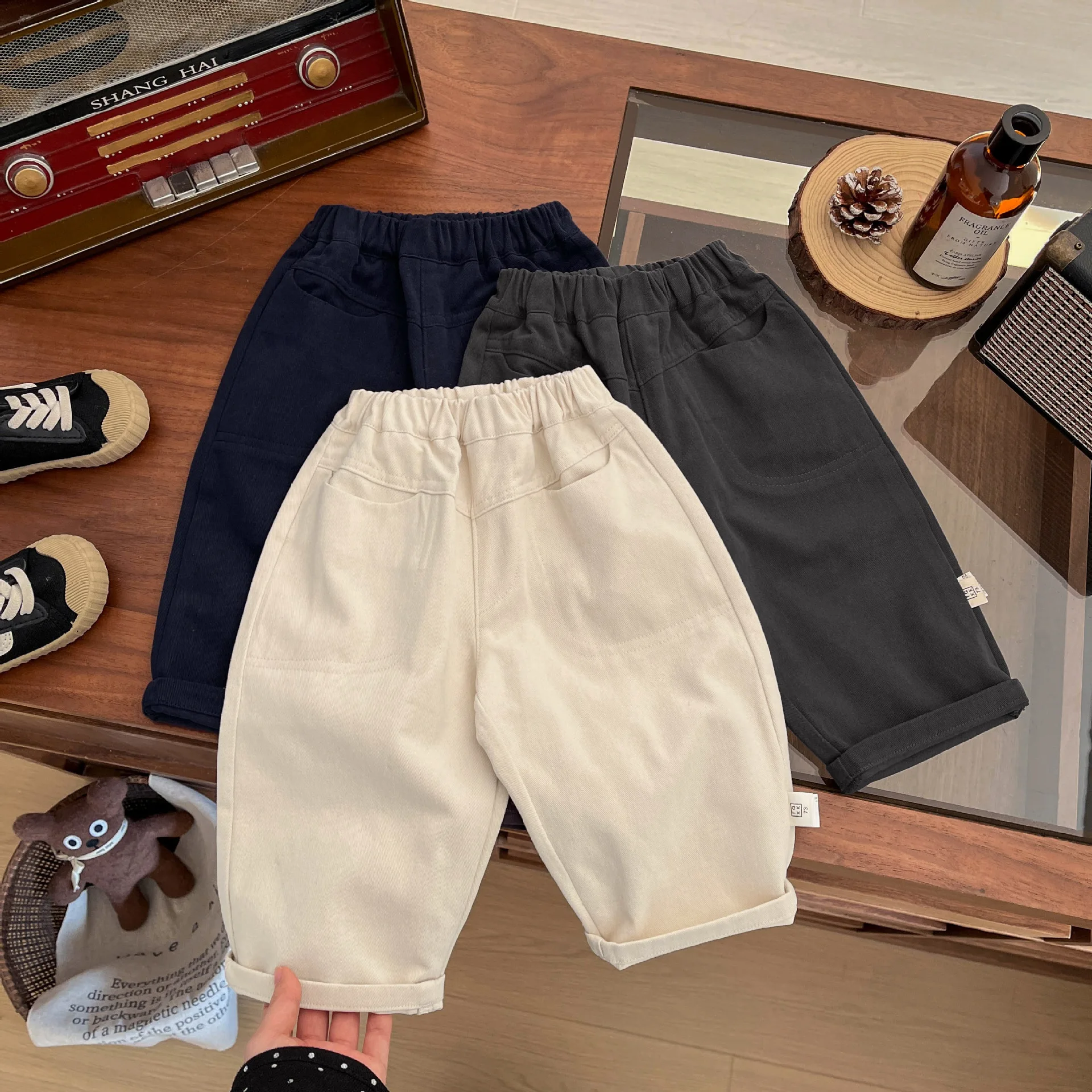 

2025 Casual Pants for Spring New Children's Solid Color Versatile Straight Leg Autumn Stylish Baby Pure Cotton