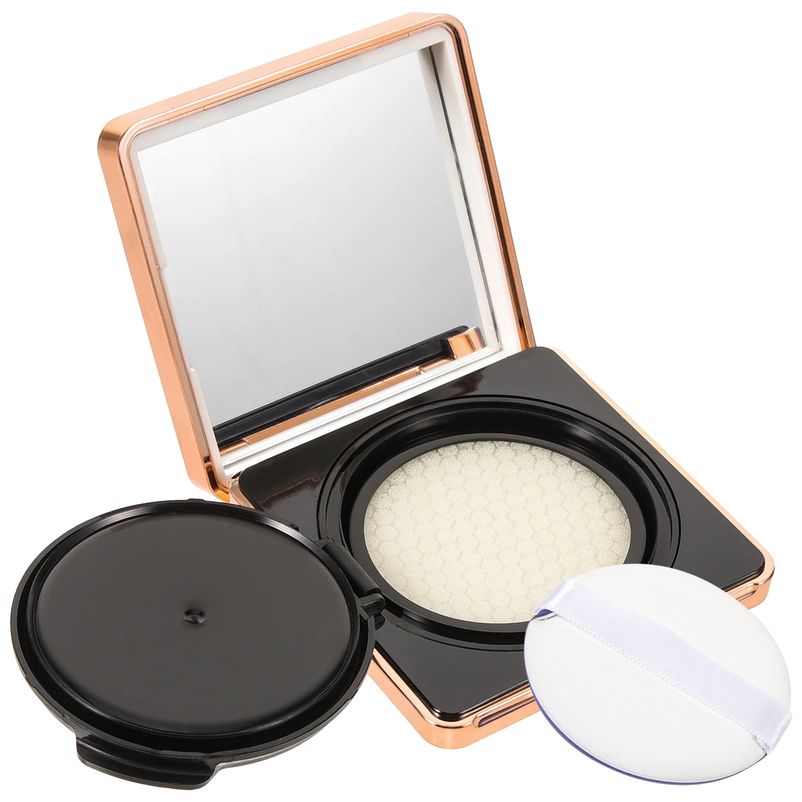 

Empty Cushion Foundation Case R White Rose Gold Portable Travel DIY Compact Container Mirror Magnetic Design Face Powder