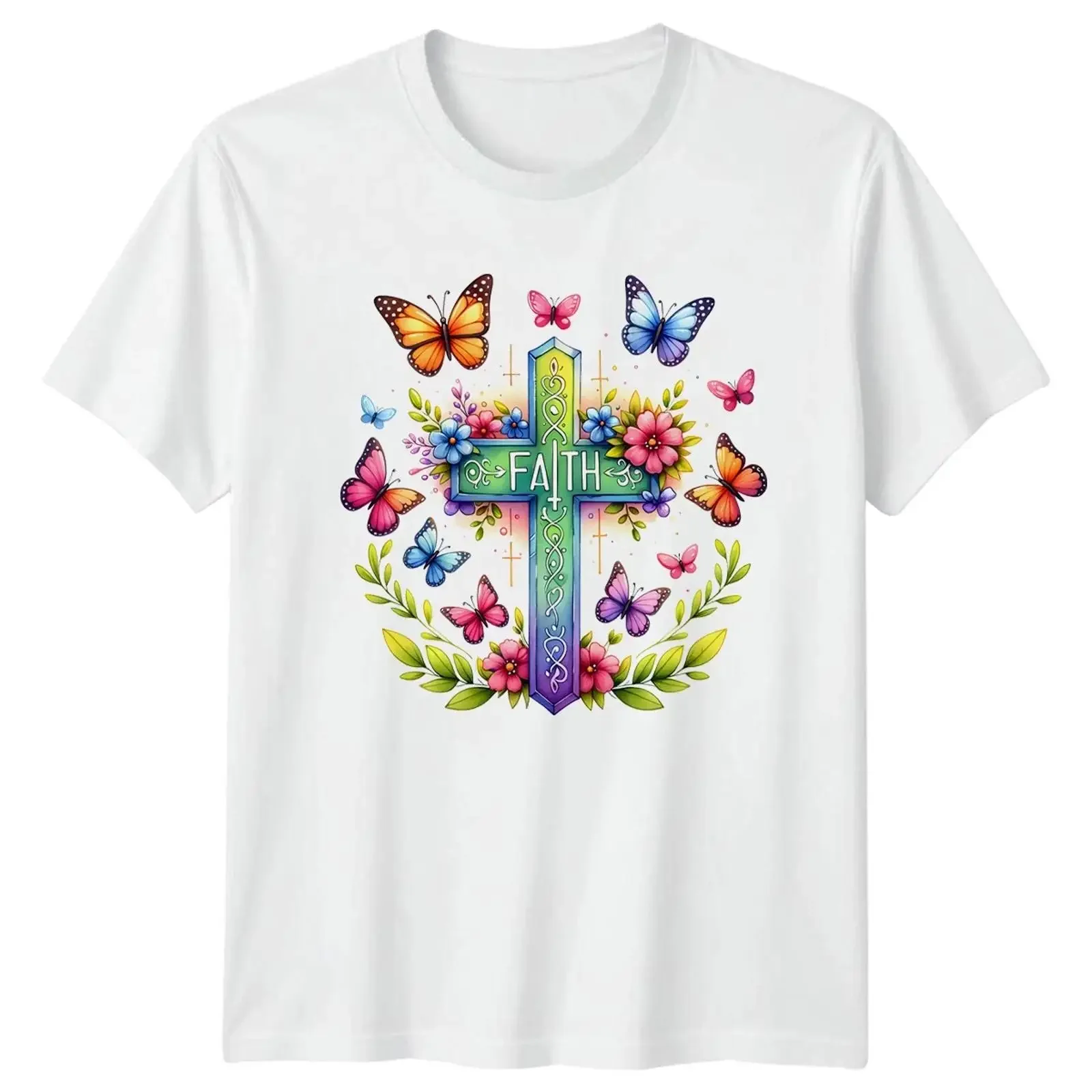Camiseta Blumen Schmetterling Kreuz Glaube para mujer, espiritualidad cristiana, Pascua, ropa de diseñador vintage lavada, suave para hombre