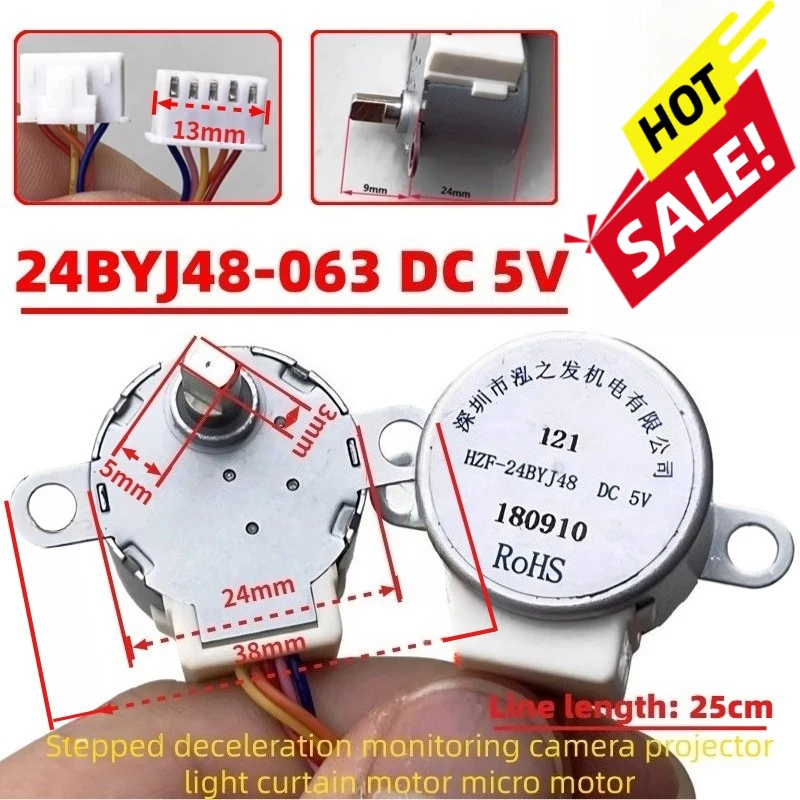 24BYJ48 DC 5V air conditioner hanging stepper motor, 24GA5 swing flap turntable air guide motor, four phase five wire connector