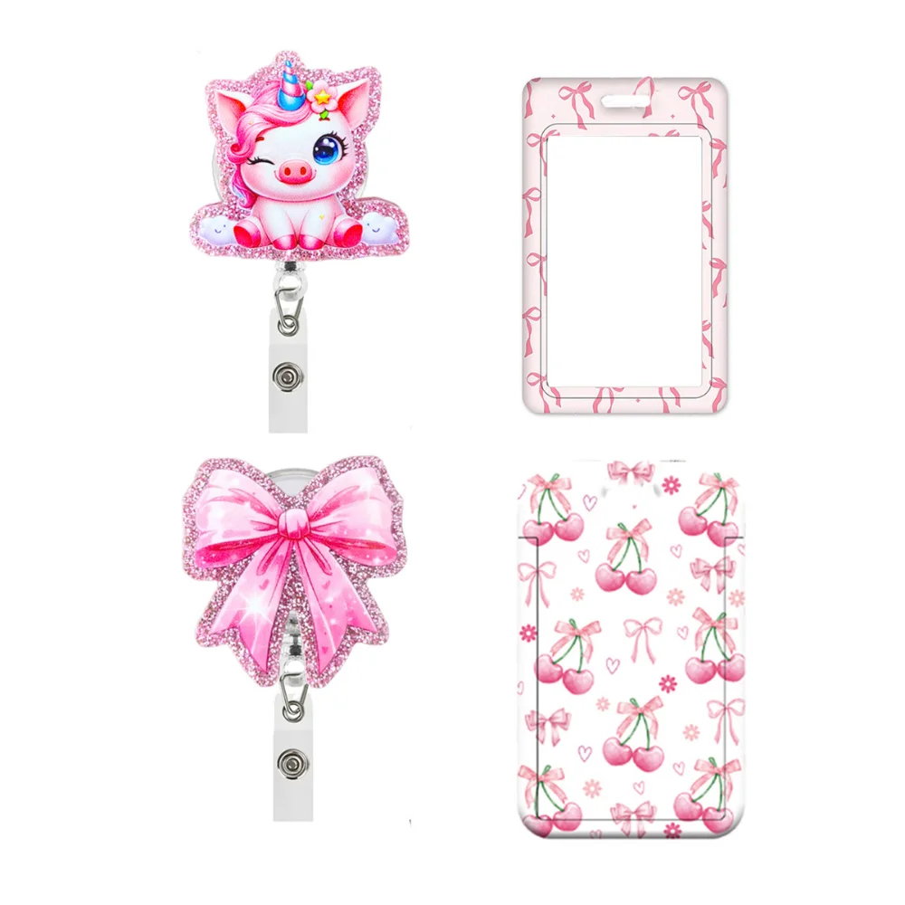 Acrylic Badge Holder Pink Bow Badge Cover Work Card Holder Acrylic Expansion Buckle Badge Clip For Events Exhibitions