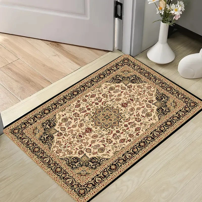 Vintage Oriental Persian Floral Print Doormat Anti Slip Entrance Floor Mat Elegant Farmhouse Decor Bedroom Kitchen Rug
