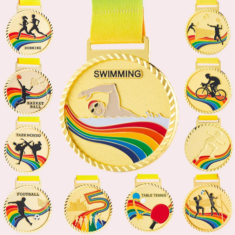 Medals Football Basketball Badminton Track and Field Swimming Sports Competition School Games Souvenir Champion Gold Medal