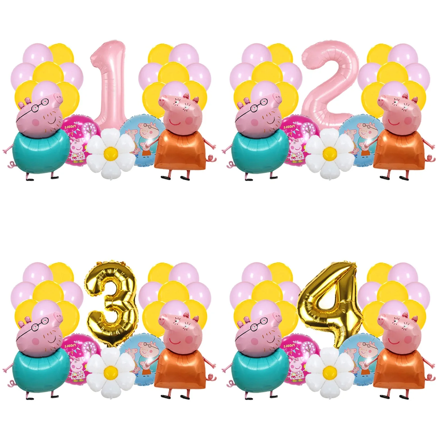 Toddler Girl Peppa Pig Themed Glitter Age Candle Alternative Balloon Pink Foil Mylar for First Birthday Cake Table