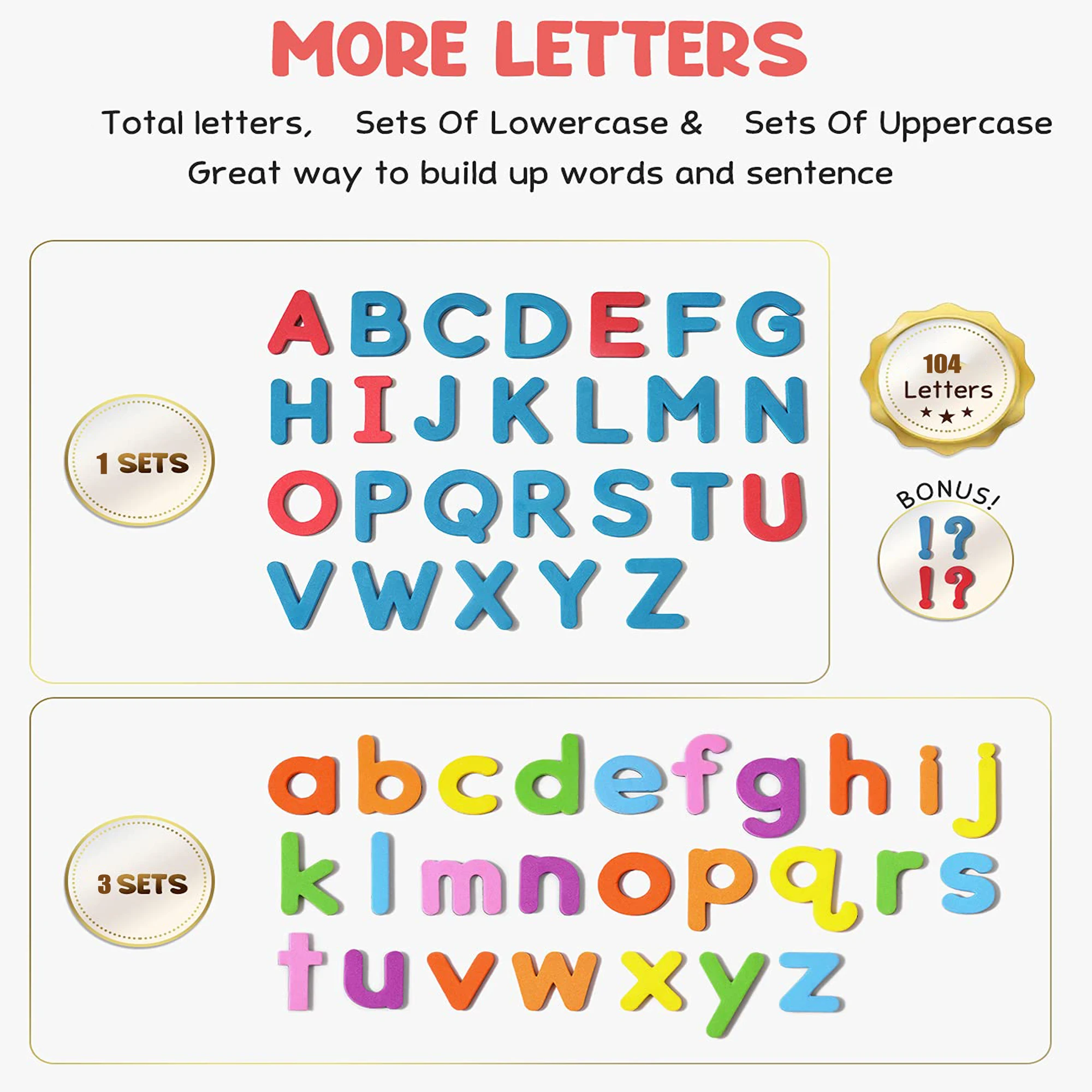 Kit de lettres de l\'alphabet magnétiques avec tableau magnétique, mousse, enfants, tout-petit, sort et apprend, aimants de réfrigérateur ABC, 104