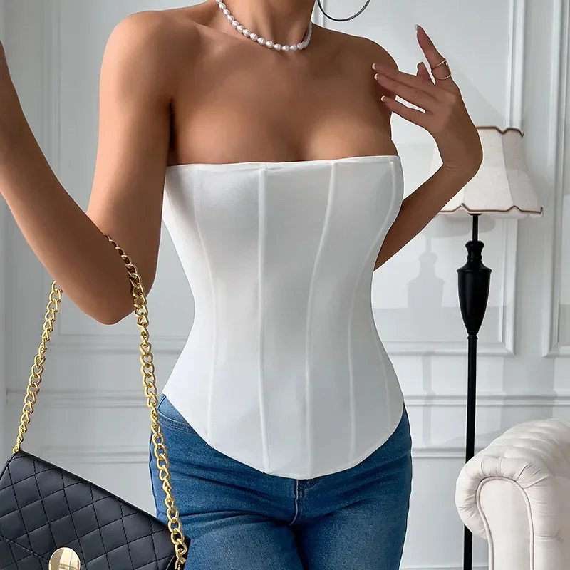 CHUANGERM Sexy Corset Top Solid Color Sleeveless S-neck Backless Bandage Women Push Up Hourglass Body Shaper Bustier Lingerie