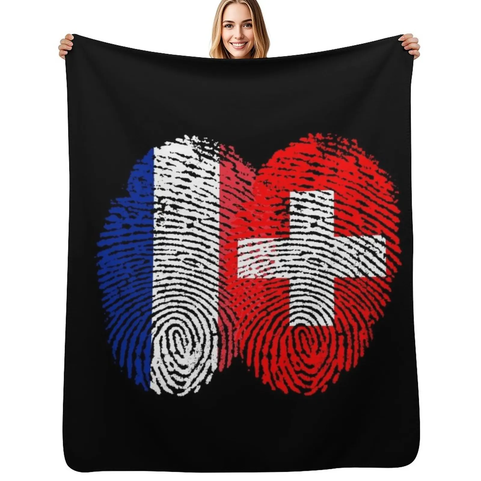 France Switzerland Flags Fingerprint united Throw Blanket Reusable Durable Soft Blanket for All Seasons