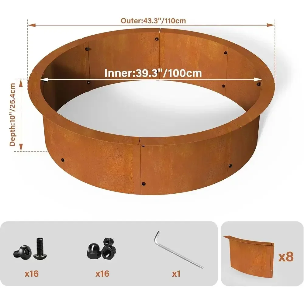 Thickened Corten Steel Outdoor Fire Pit Ring for Wood Burning, Durable Above or In-Ground, Perfect for Backyard Gatherings