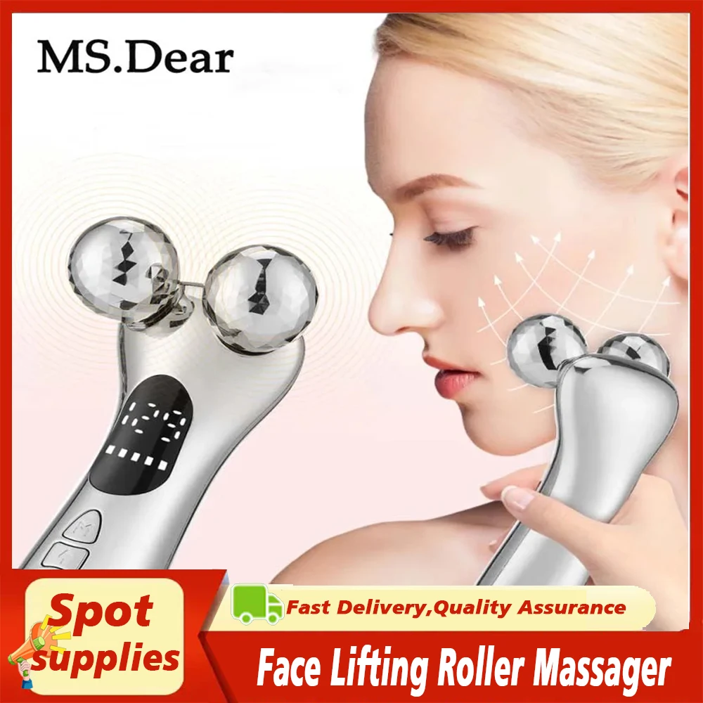 LEDディスプレイ搭載フェイスリフティングローラーマッサージ器、肌引き締めマッサージ美容器、電動フェイシャルマイクロカレント美顔器