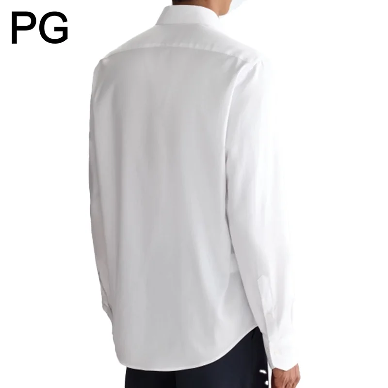 PG Men Formal Collared Long Sleeve Shirt Distinct Brand Logo Embroidery Left Chest Minimalist Meeting Vacation Commute Wear