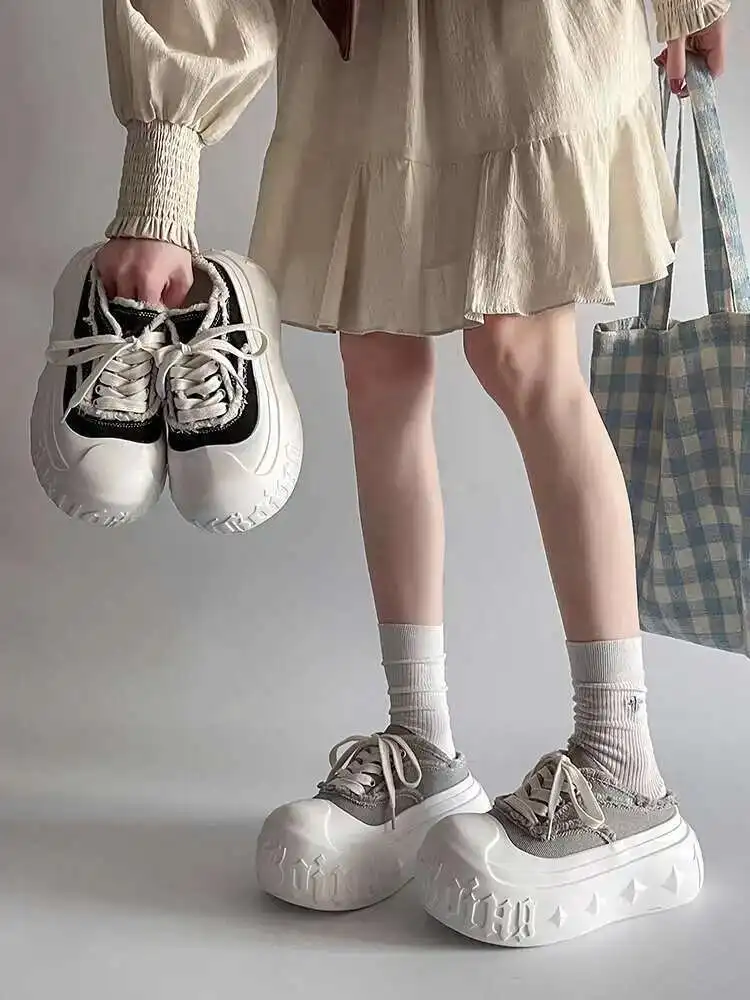 

Chunky Bread Shoes Lace-up Closed-toe Slippers For Women 2025 Spring Summer Outdoor Thick-soled Ugly Cute Sports Casual Slippers