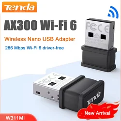 Tenda W311MI-AX300 WiFi 6 Wireless Nano USB Adapter 286 Mbps Wi-Fi 6 Driver Free Mini Portable for Win7/10/11/ Linux/ UOS