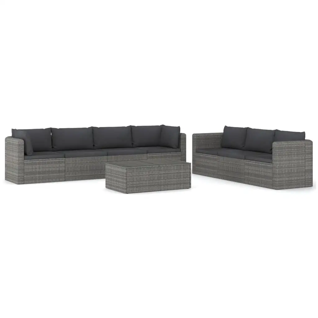 Stylish Grey PE Rattan Garden Lounge Set with Powder-Coated Steel Frame and Large Glass Table