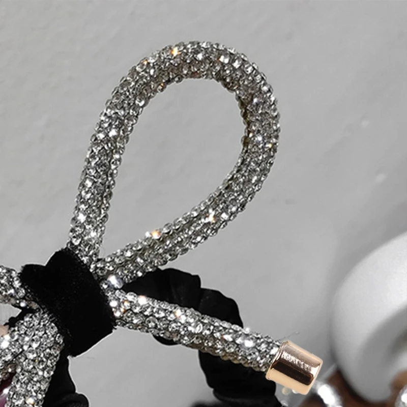 for Rhinestone Bow Hair Ties Rope Glitter Jeweled Elastic Ponytail Scrunc N2UE
