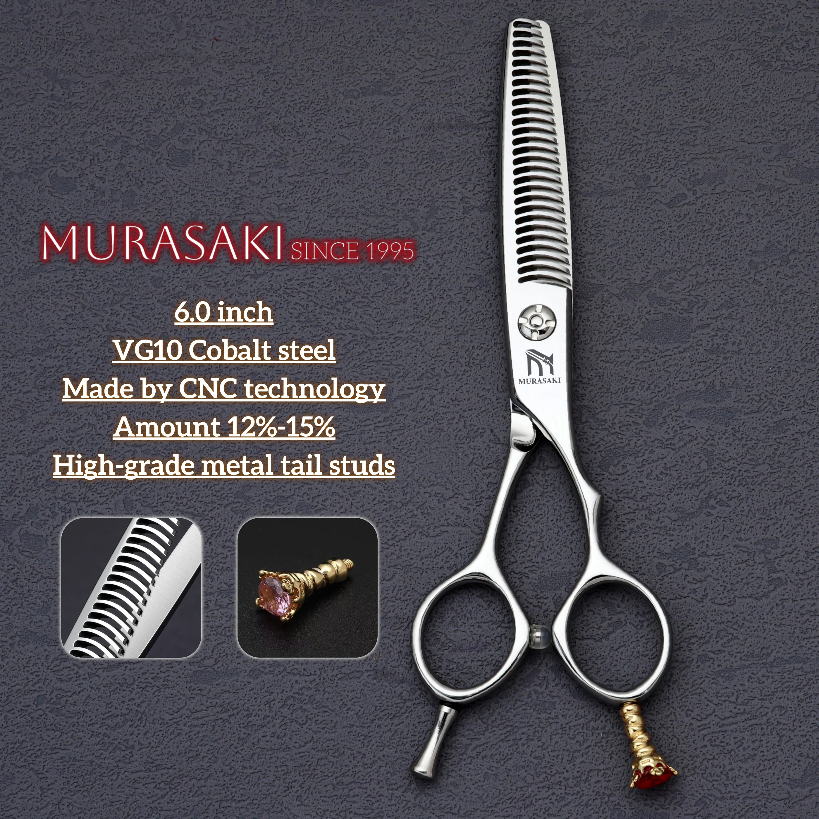 

MURASAKI Top-level hairdressing scissors，6.0 inch hair thinning shears，Made by CNC technology，High-end barbershop accessories
