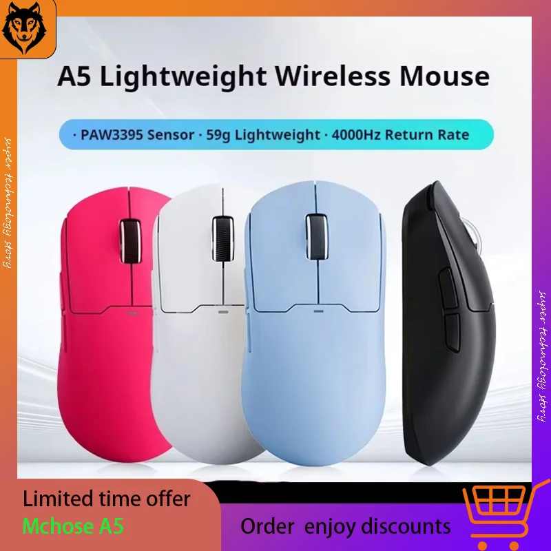 Mchose A5 Tri-Moed Wireless Game Mouse Bluetooth Paw3395 E-Sports Lightweight Long Endurance 4k Team Recommendation Laptop Ultra