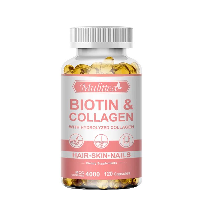 Mulittea Biotin with Collagen Supplement Protein for Nails Shiny Hair Glowing Smooth Skin Collagen Capsules