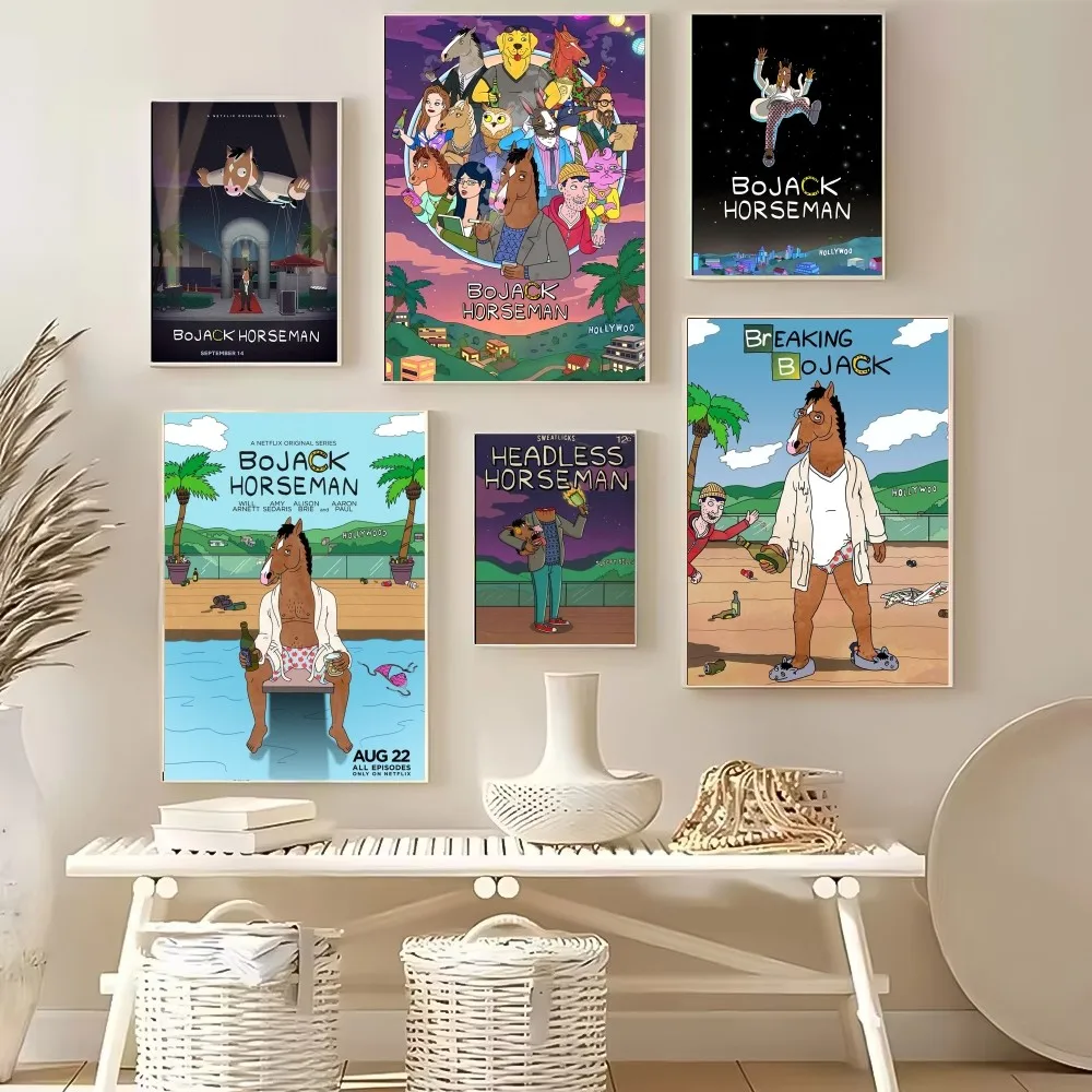 B-BoJack Cartoon H-Horseman Poster Multi-Purpose Wall Art for Living Room Bedroom Office Hallway Bar | Home Decor Gift Idea