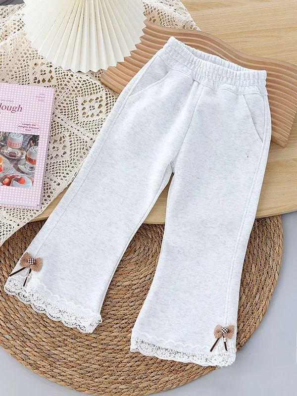 

Girls Loose Casual Bell Bot Pants Faionable Floral Trim Long Trousers Trendy Single Pants Korean Sle Cotton Long Sve