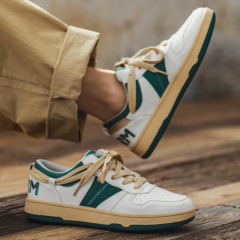 Men's Casual Sneakers Leather Material Fashion Thick Bottom Sports Shoes High Quality Brand Outdoor Running Shoes