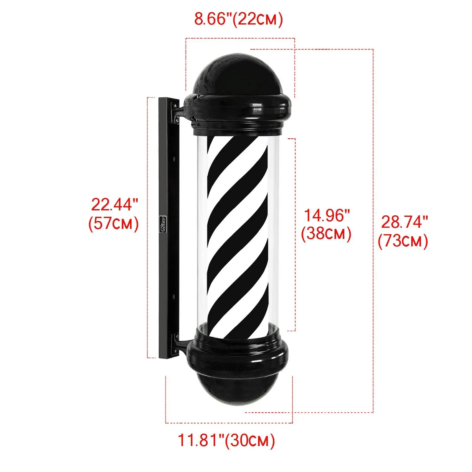 29'' Barber Pole Light Hair Salon Barber Shop Open Sign Rotating LED Strips IP54 Waterproof Save Energy Wall Mount Light - Image 2