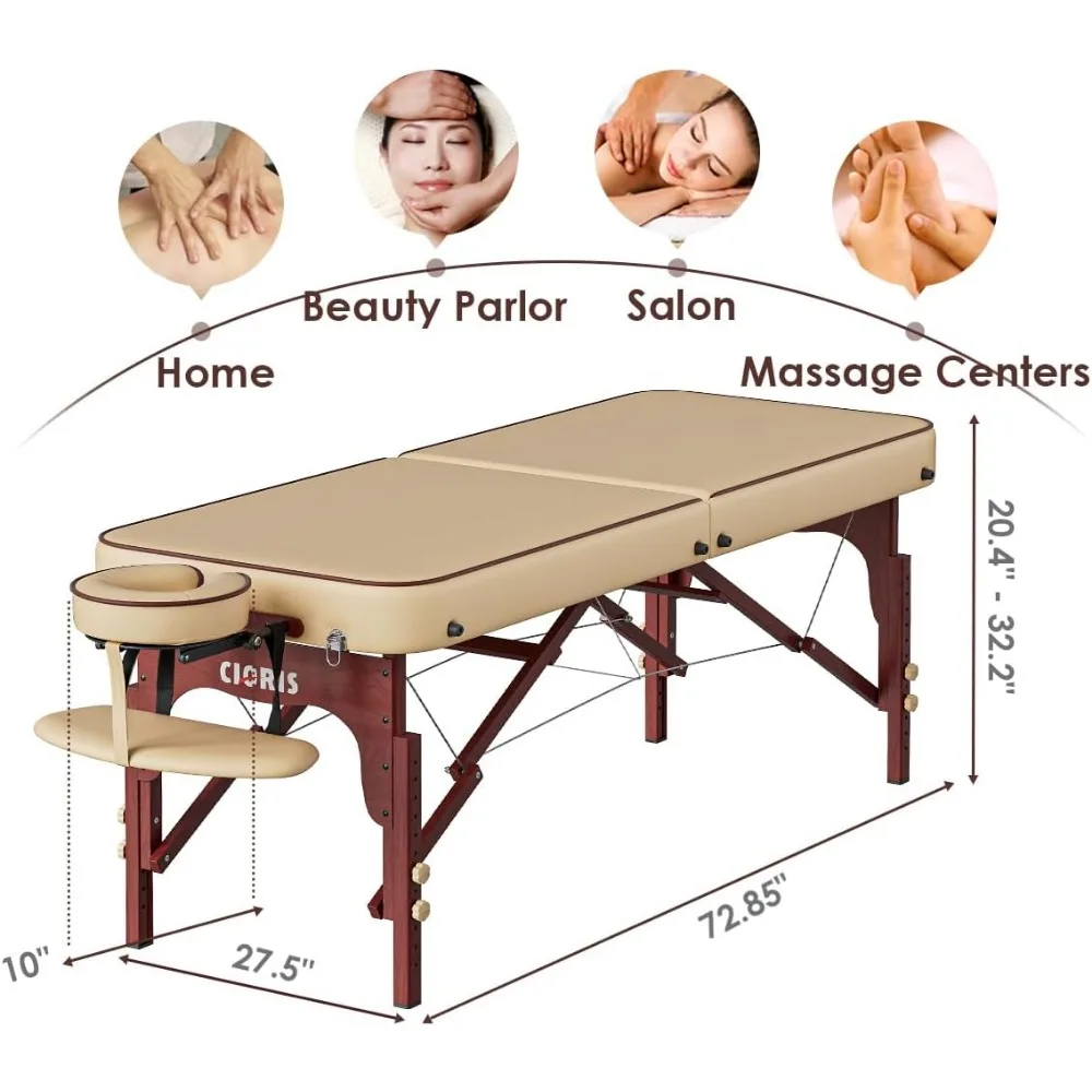 CLORIS-Table de Énergie Professionnelle Portable, Pieds en Bois Renforcé, Supporte jusqu'à 1100LBS, 2 Pliables, Légères, Spa, Tatouage Solon, 84"